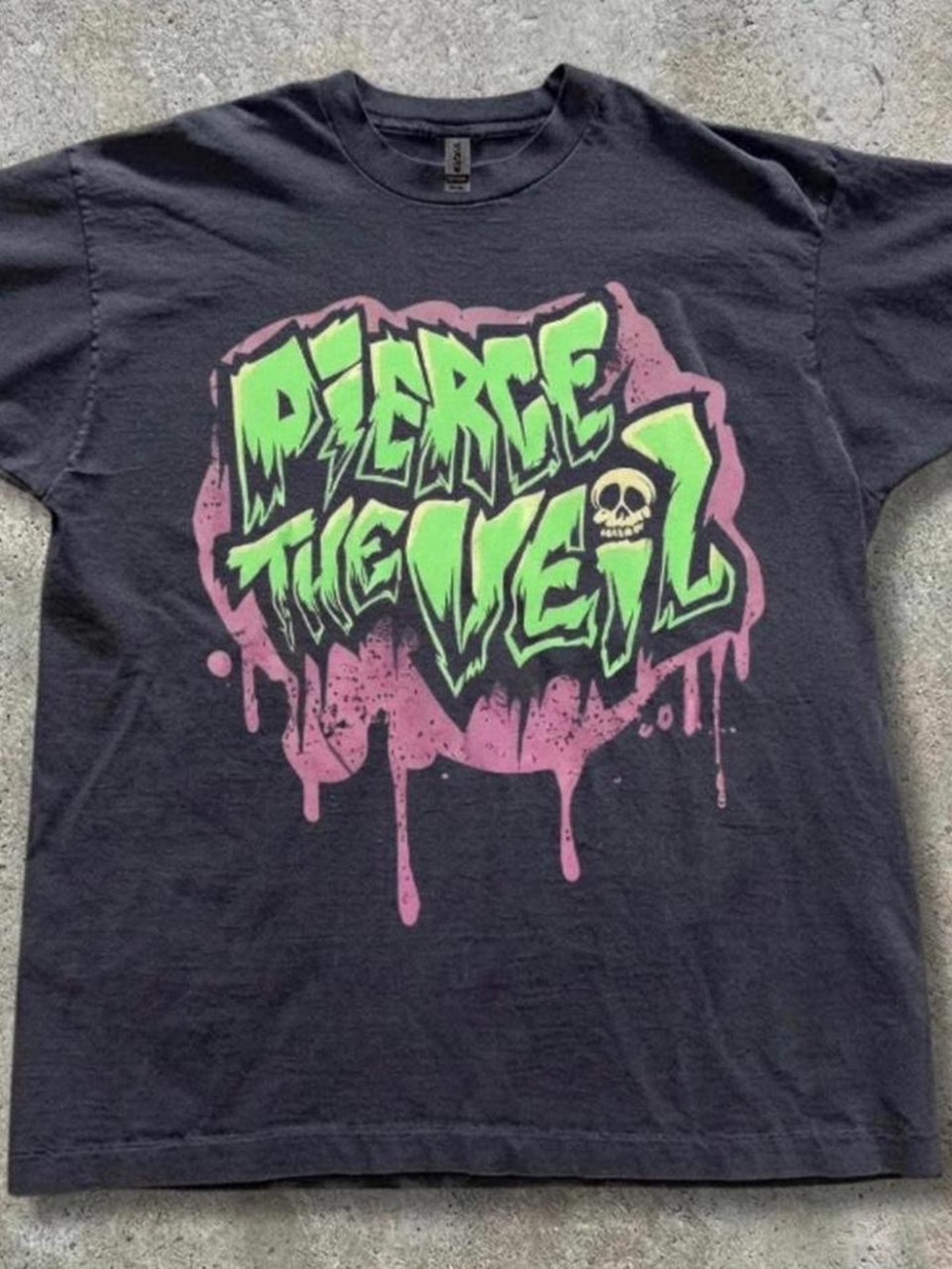 Gildan Black Short Sleeve Tee with Pink Drip & Neon Green Logo